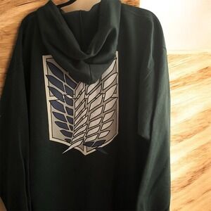 Attack on Titan Zip Hoodie 2XL Black Survey Corps Anime Hooded Sweatshirt